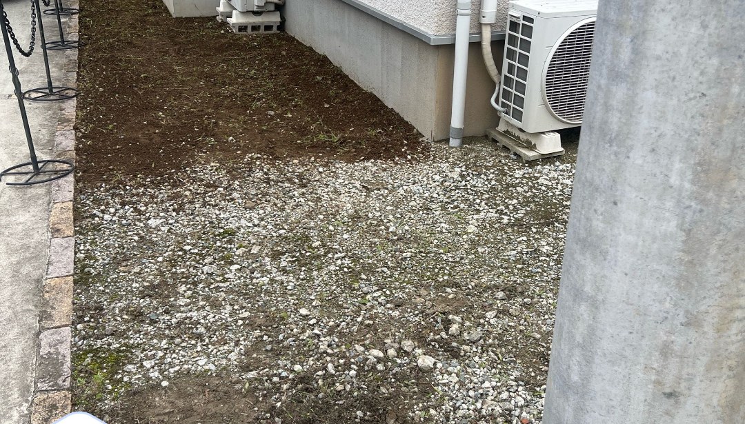 作業後。草を抜いて地面が見えている